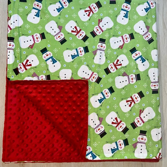 NEW Holiday Dancing Snowman Minky Baby Blanket - 38” x 41”- Baby Christmas Gift - Picture 2 of 8